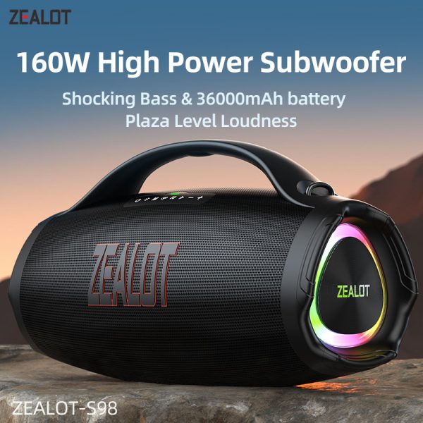 S98-F-600x600 Zealot S98 160W Bluetooth Wireless Speaker – Powerful Bass & Portable Design