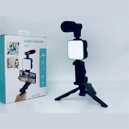 ay-49 AY-49 Vlogging Tripod Video Making Kit – Adjustable Tripod with LED Light & Phone Holder for Content Creators